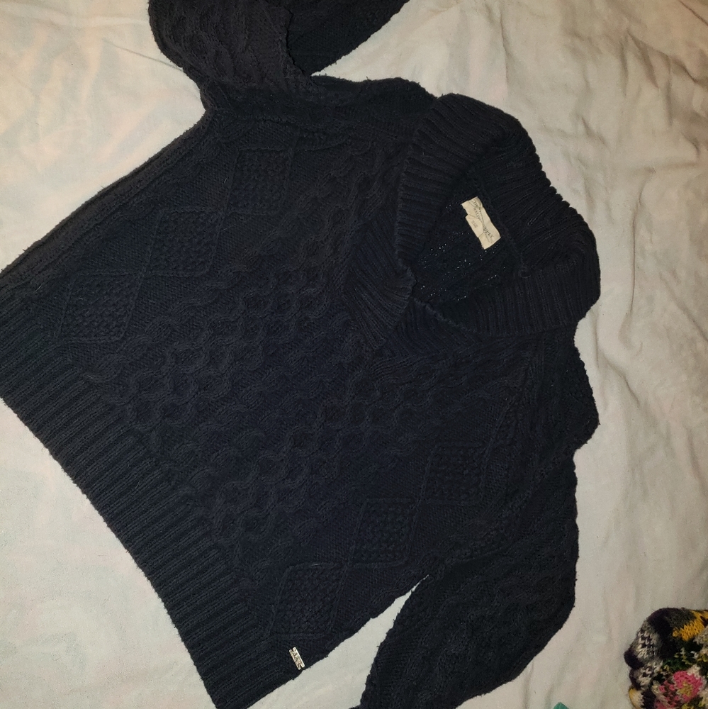 Cable Knit Sweater Sz L Navy EUC